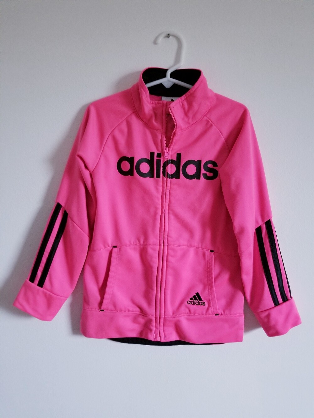 adidas Bright Pink Girl's Full-Zip Sweatshirt with Black Accents